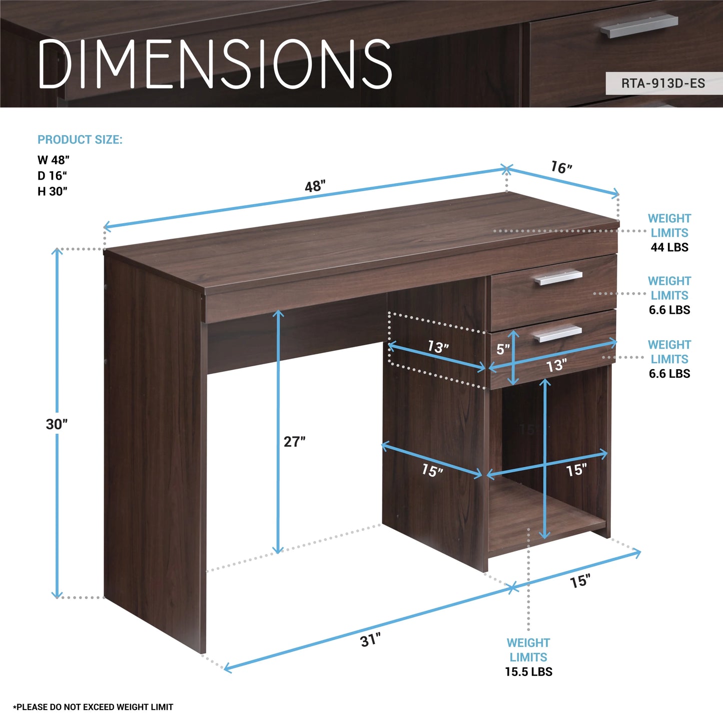 Techni Mobili Home Office Computer Desk with Storage, Espresso