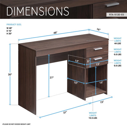 Techni Mobili Home Office Computer Desk with Storage, Espresso