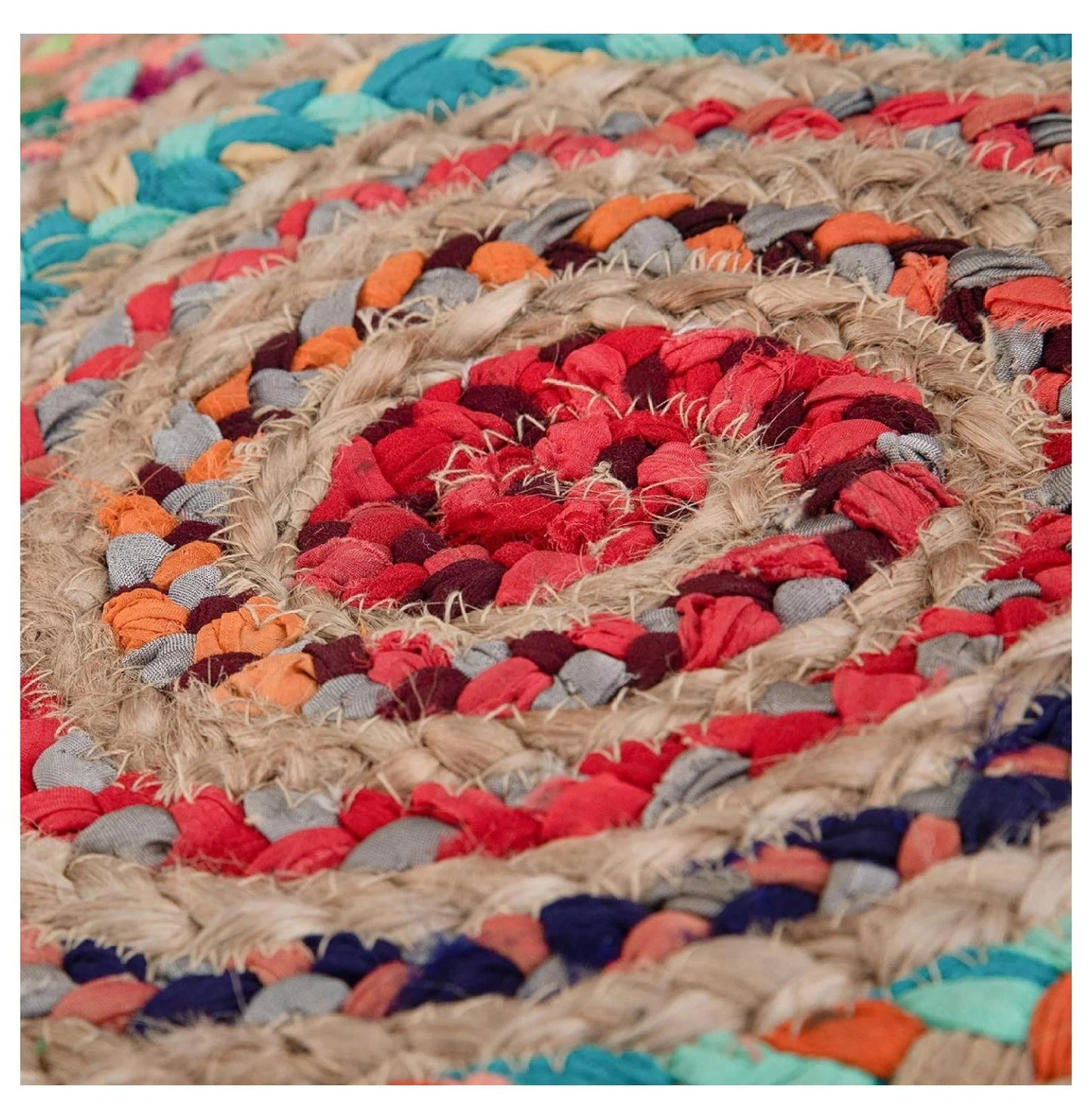 Exlonjet Margo 20 Inch Boho Round Pouf in Multi Color Braided Jute, For the Living Room, Bedroom and
