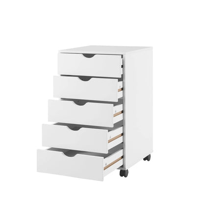 Naomi Home 5 Drawer Office Storage File Cabinet, Under desk storage file cabinets for Home Office, Office Organization Filing Cabinet with Wheels, Printer stand with storage, 180 lbs Capacity – White