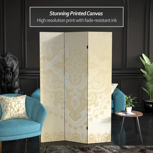 Oriental Furniture 6 ft. Tall Ivory Pattern Canvas Room Divider - 3 Panel
