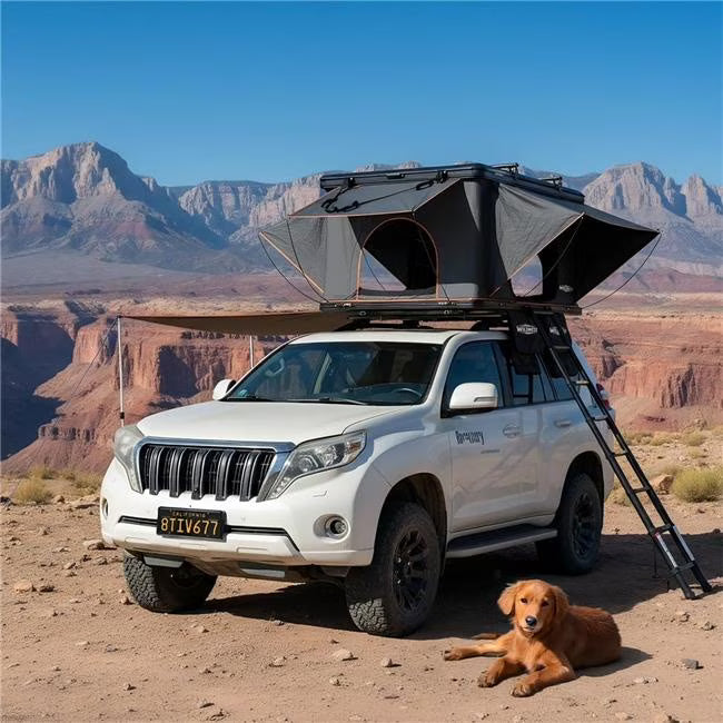 WILDNEST ZSRT01-BlackGrey Wildnest Pioneer HD Rooftop Tent Hard Shell with USB Outlet, Winter Thermal Liner, Summer Side Awning& Luggage Racks
