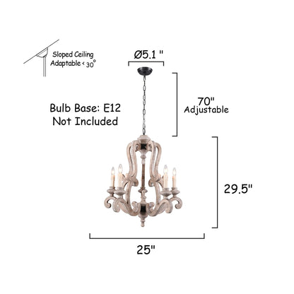 Oaks Aura French Country 5-Light Wood Rustic Pendant Ceiling Light ,Farmhouse Shabby Chic Candle Chandelier Weathered Wood Weathered, Antiqued 13 to