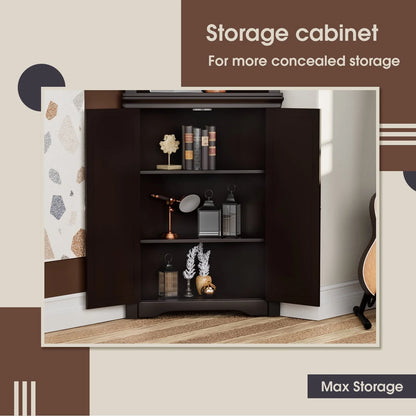 Furmax Corner Bookcase with Storage, Corner Bookshelf Stand Storage Rack for Living Room, Home Office, Kitchen, Small Space,White