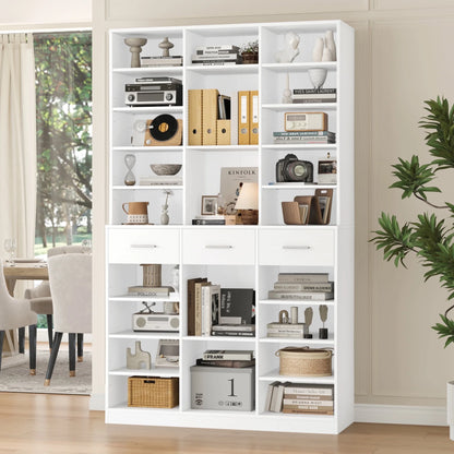 Homfa 75-Inch Bookshelf and Bookcase with 3 Drawers, Wooden Storage Book Shelf with Adjustable Shelves For Living Room, Home Office, White