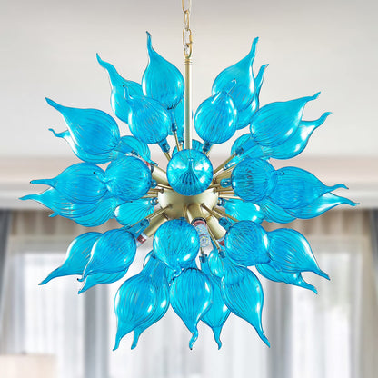 Longree 6-lights Plug in Hand Blown Glass Chandelier Modern Luxury White Flower Bud Glass Art Tall Ceiling Light Hanging Light Fixture for Kitchen, Bedroom, Dining Room, Living Room-LR1466