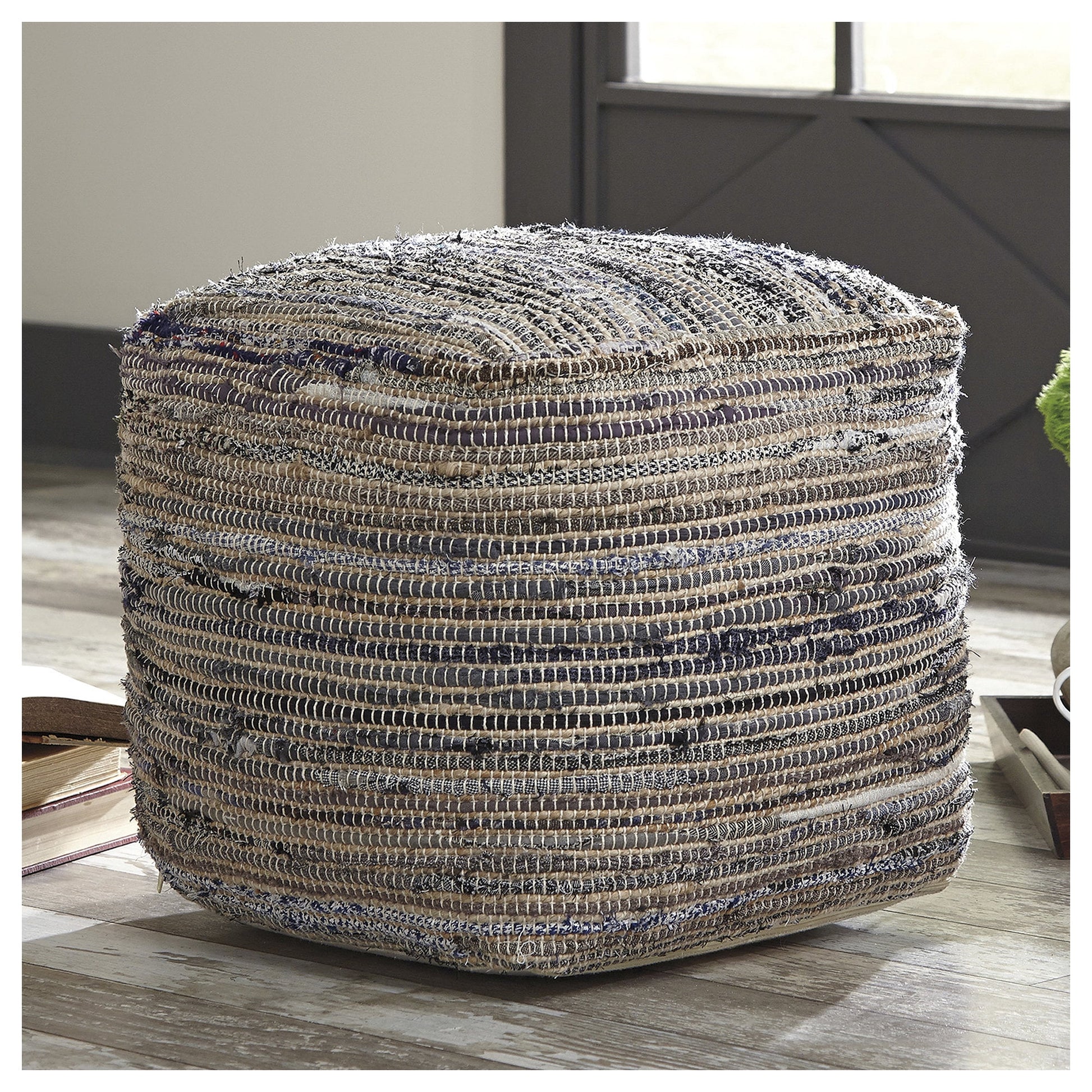 Signature Design by Ashley Contemporary Absalom Pouf Denim