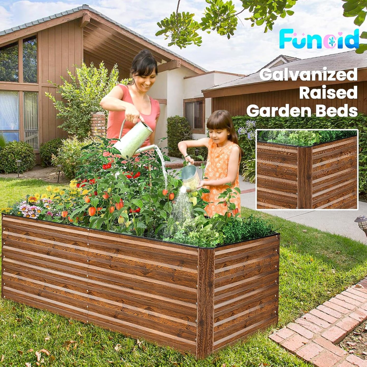 Raised Garden Bed Kit, Galvanized Planter Raised Garden Boxes Outdoor, Deep Root Raised Planter with Anti-Cutting Strip, Large Metal Raised Garden Bed for Vegetables, Flowers, Herbs