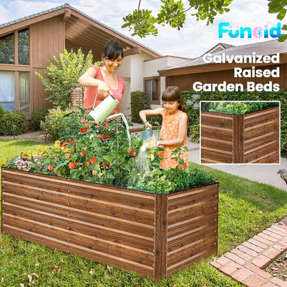 Raised Garden Bed Kit, Galvanized Planter Raised Garden Boxes Outdoor, Deep Root Raised Planter with Anti-Cutting Strip, Large Metal Raised Garden Bed for Vegetables, Flowers, Herbs