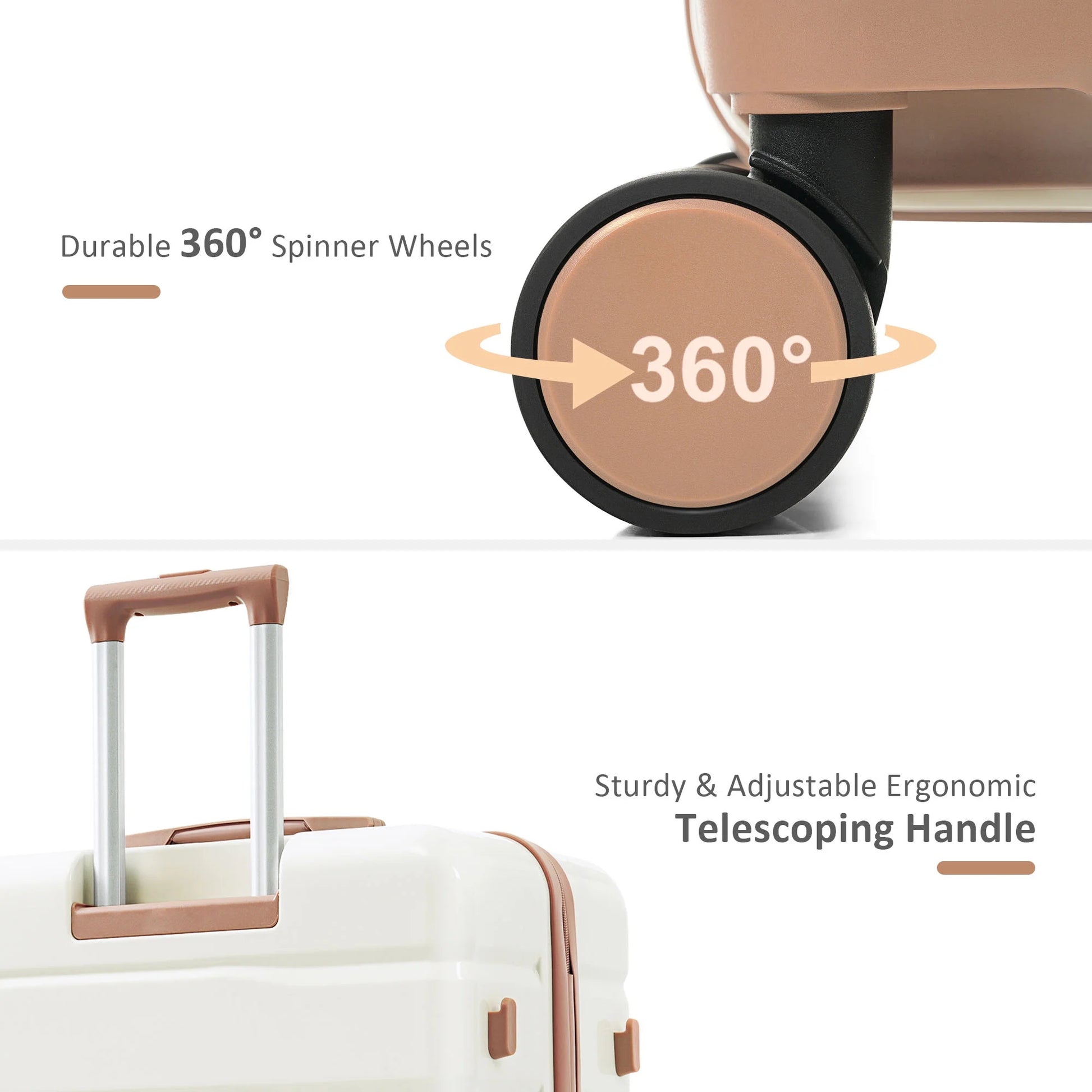 DUOSONG Luggage Sets 4 Piece, Abs Durable Suitcase With Travel Bag, Abs Hard Shell Luggage With Spinner Wheels, Ivory And Golden Ivory+Gold ABS Travel Luggage Hard Case