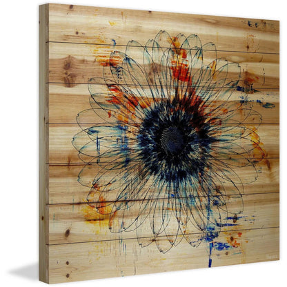 Parvez Taj - 'Stencil Flower' Painting Print on Natural Pine Wood 24 x 24