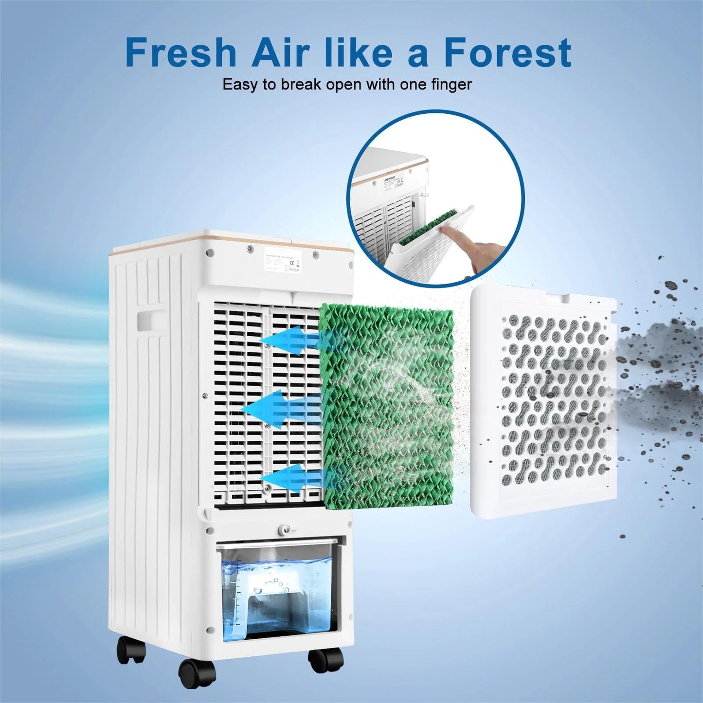 Vebreda Air Cooler Portable Evaporative Air Cooler Fan with Remote Control Casters Suitable for Home Office