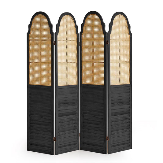 Aletheiawu 4 Panel Rattan Room Divider, Foldable Privacy Screen, No Installation Required, Black