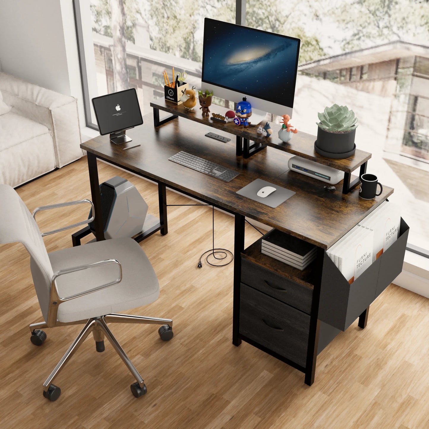 New 47.3" Computer Desk with Power Outlets, Small Home Office Desk with 3 drawers,Side Pocket, Gaming Desk, Modern Study Desk, Laptop Desk, White