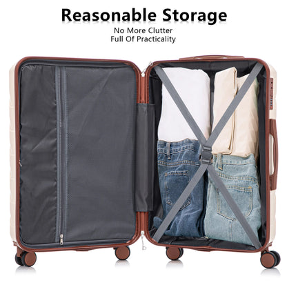 PAPROOS 3 Piece Luggage Set, ABS Carry-on Luggage Set with Spinner Wheels and TSA Lock, Lightweight Hardside Luggage, 20/24/28 Inch Rolling Suitcase Set for Travel Business Trip, Beige