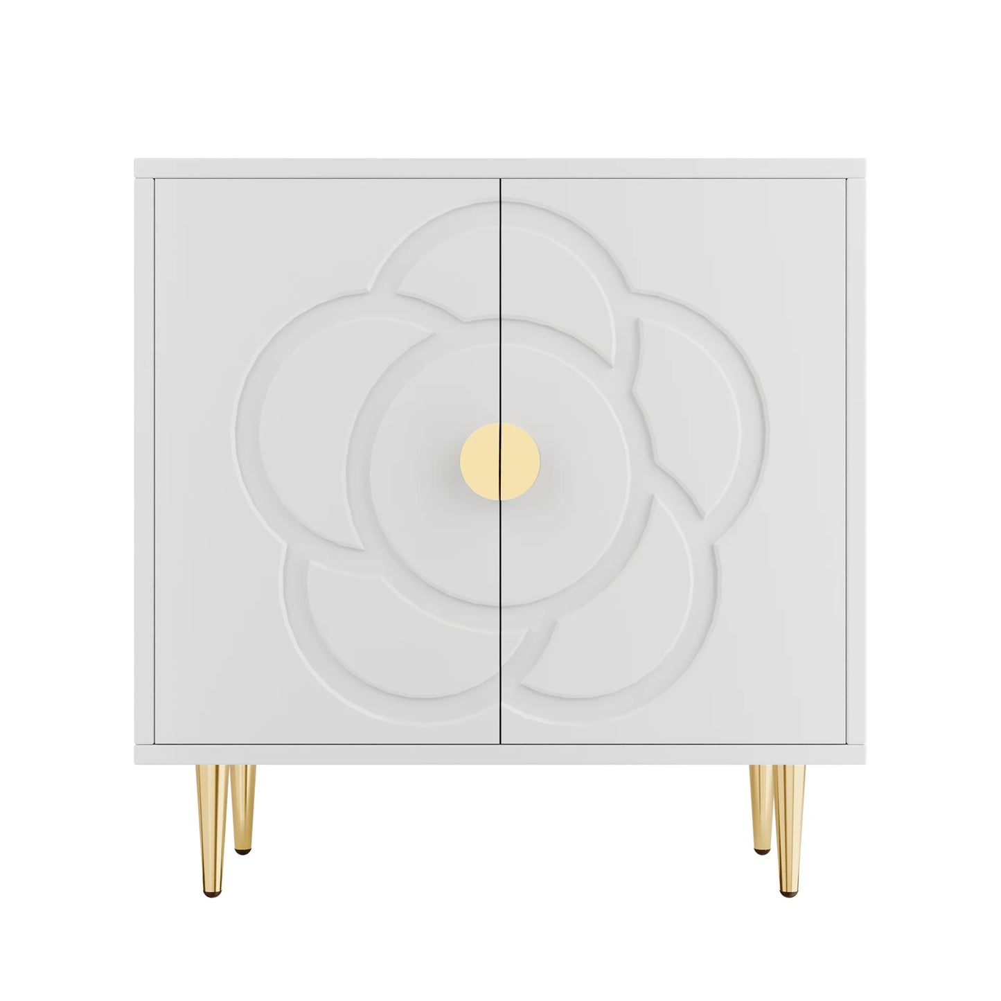 Tolead Modern Sideboard Buffet Cabinet with Flower Pattern Panel, 6 Shelves, White