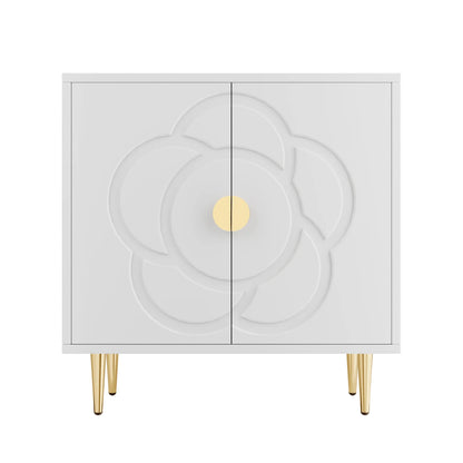 Tolead Modern Sideboard Buffet Cabinet with Flower Pattern Panel, 6 Shelves, White