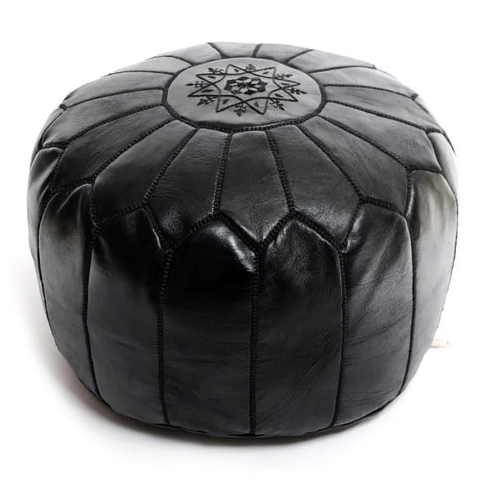 BeldiNest Moroccan Genuine Leather Pouf Ottoman - Pre-Filled, Handmade, Round Ottoman, Bohemian Footstool, Perfect Home Ottoman Footrest, Size: D20" H14"- Turquoise
