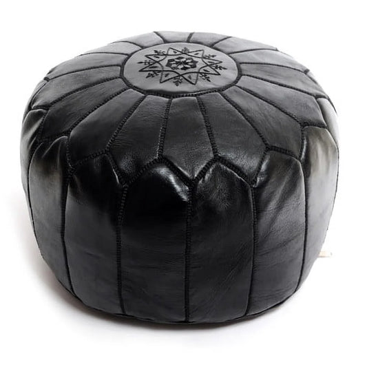 BeldiNest Moroccan Genuine Leather Pouf Ottoman - Pre-Filled, Handmade, Round Ottoman, Bohemian Footstool, Perfect Home Ottoman Footrest, Size: D20" H14"- Turquoise