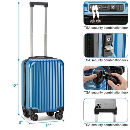 Personal Item Suitcase 18x14x8 Inches Hardside Built In TSA Lock & USB Port Lightweight Luggage With Removable Silent Wheels Underseat Carry-On Bag For Spirit and Frontier and More (Blue)
