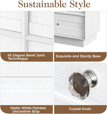 CozyHom 6 Drawers Dresser For Bedroom, Dressers Chest for Home Office, Wood Storage Cabinet for Living Room Hallway Closet, White