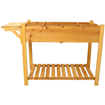 IVV Elevated Wooden Raised Garden Bed - 8 Grid Planter Box with Folding Side Table and Storage Shelf, Fabric Liner & Drainage Holes for Vegetables, Herbs, and Flowers - Dark Brown