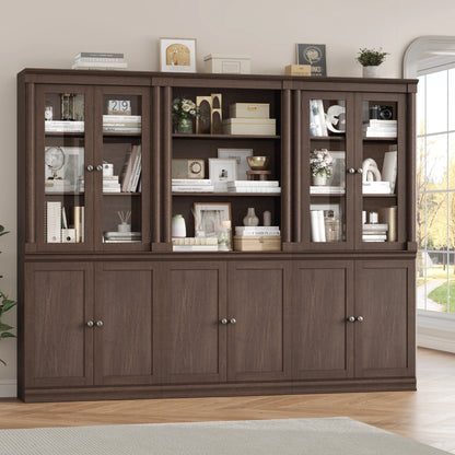 Homfa 71"H Bookcase with Glass Doors, 5 Tier Storage Bookshelf with Adjustable Shelf for Study Home Office,Reddish-Brown