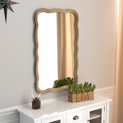 COZAYH Curved Wood Frame Accent Mirror, Farmhouse French Country Decorative Wall Mirror, Rectangle 23.5" L x 38" W, Natural