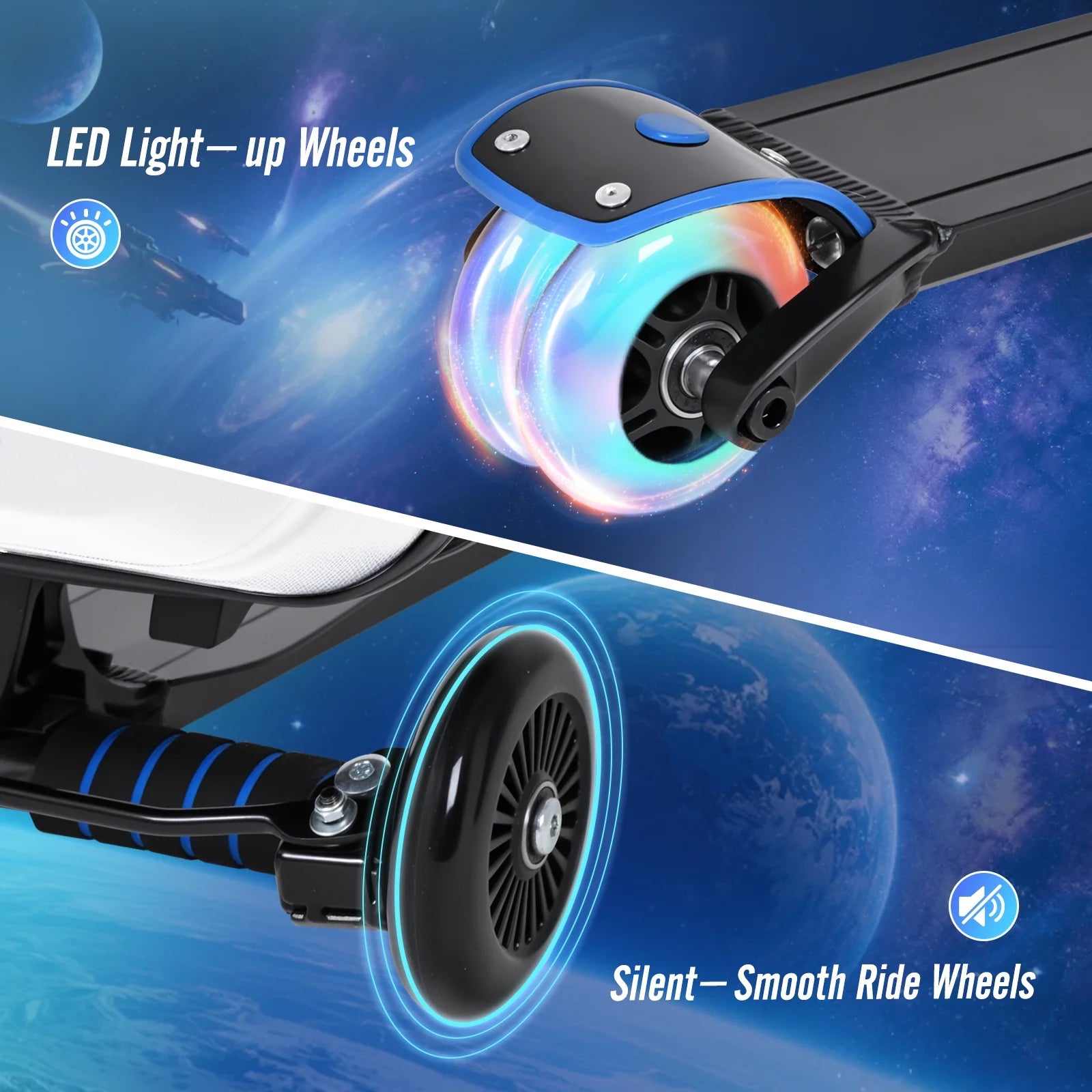 Advwin Ride-On Scooter Suitcase with LED Light-up Wheels, Hardshell Lightweight Foldable Rideable Luggage for Kids & Adults, Silver