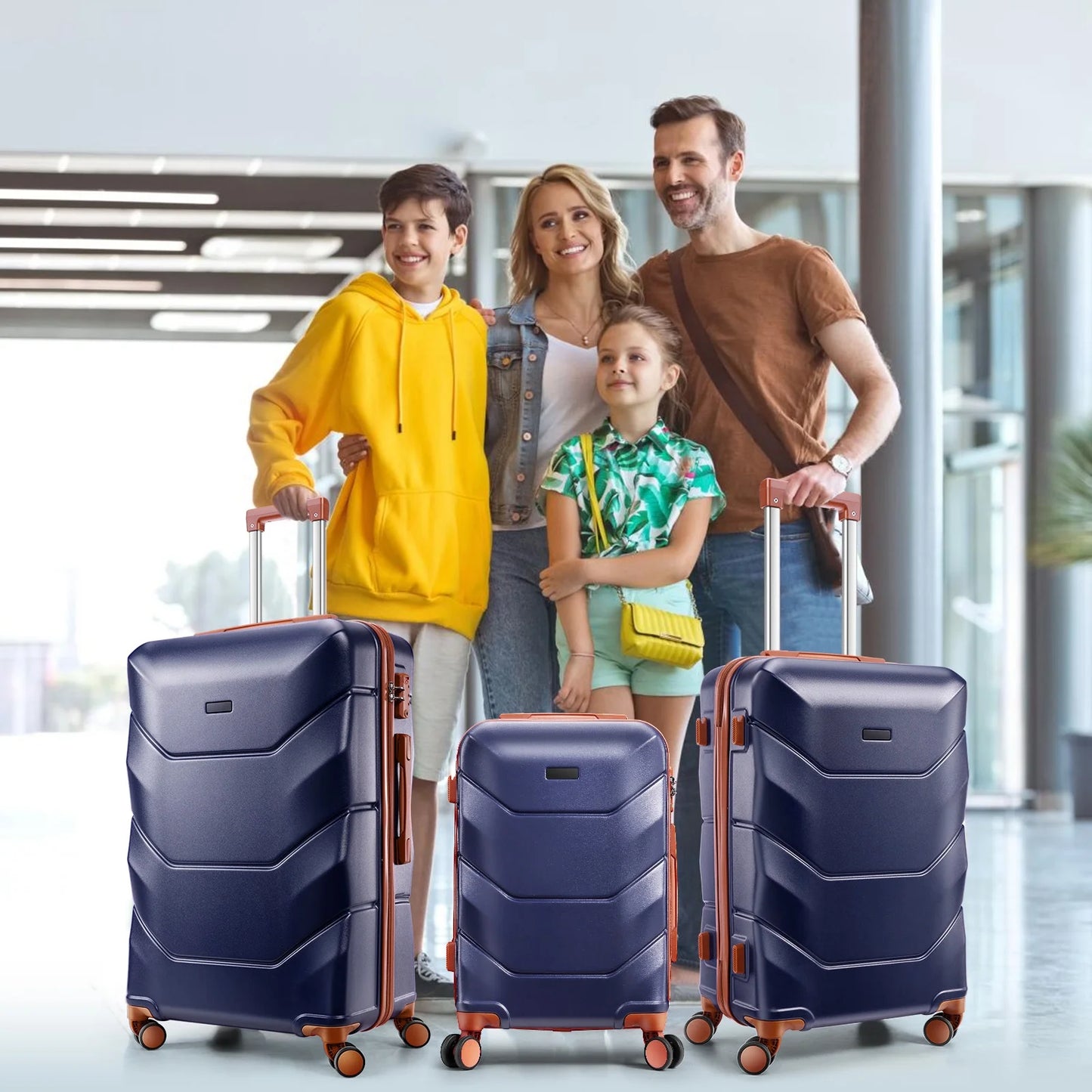 HOTEEL 3 Piece Luggage Sets with Wheels, Hardshell 3 Pc Suitcases with TSA Lock Hardside & Lightweight 3-Piece Hardshell Luggage Sets for Travel 20in 24in 28in, Blue