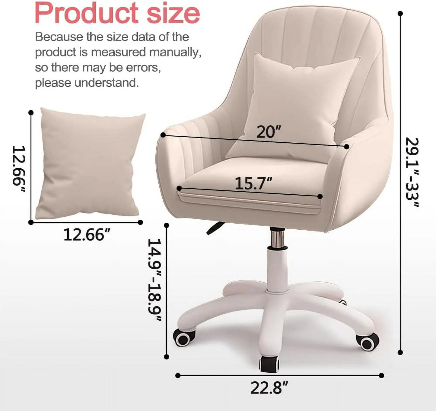 Home Office Chair Computer Chair with Mid-Back Upholstered Modern Tufted Computer Task Chair Swivel Height Adjustable Velvet Accent Chair.White