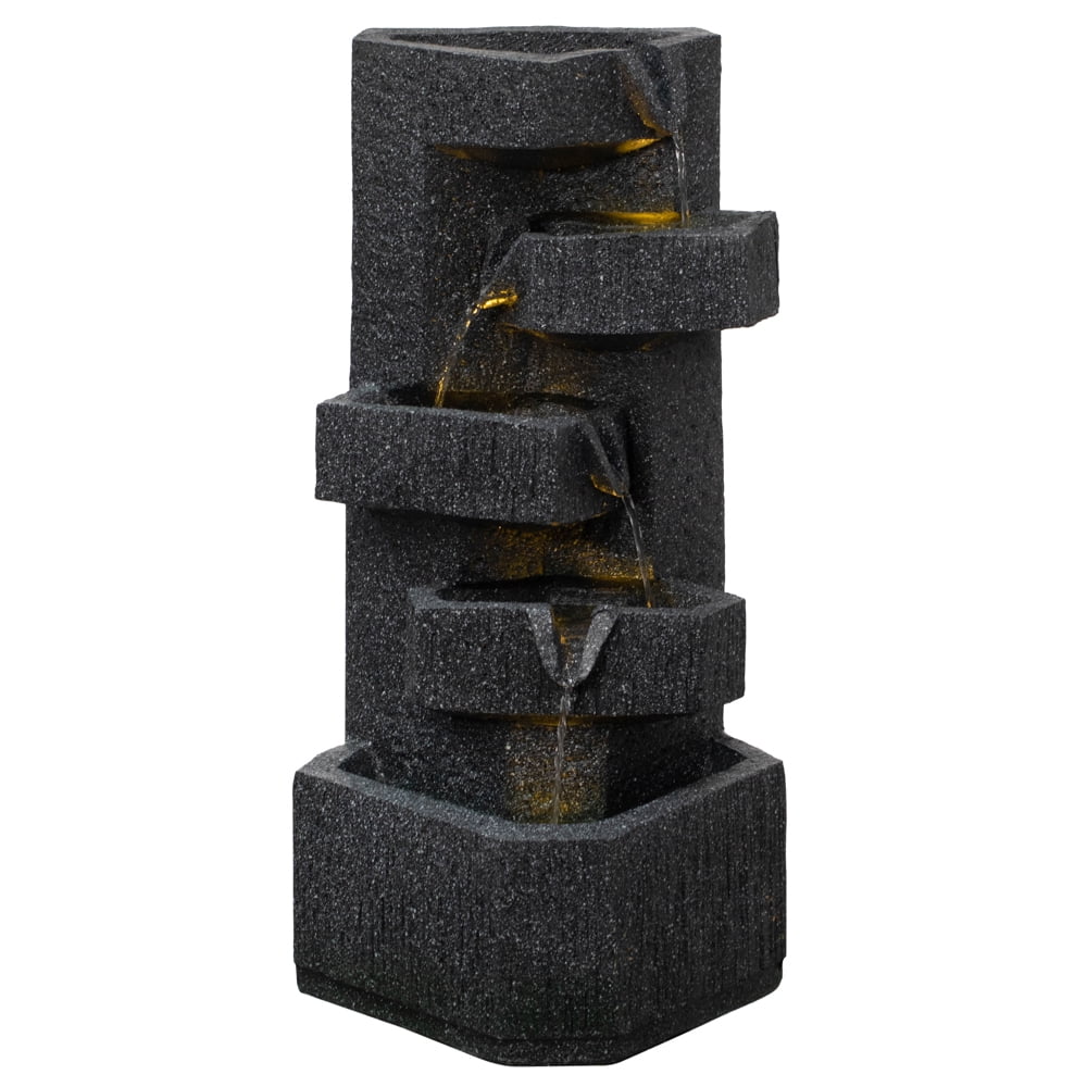 Gardenised Water Fountain with LED Light for Indoor and Outdoor Accent with Soothing Waterfall Sound Ideal for Home Office Patio Backyard Deck Porch Balcony and Tabletop Display, Modern Steps Flow