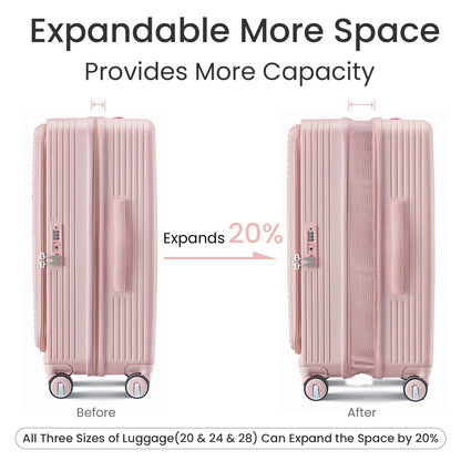3 Piece Luggage Set Lightweight Suitcase with TSA Lock, PC Hard Shell Travel Luggage with Front Pocket and Spinner Wheels, Pink (20in24in28in)