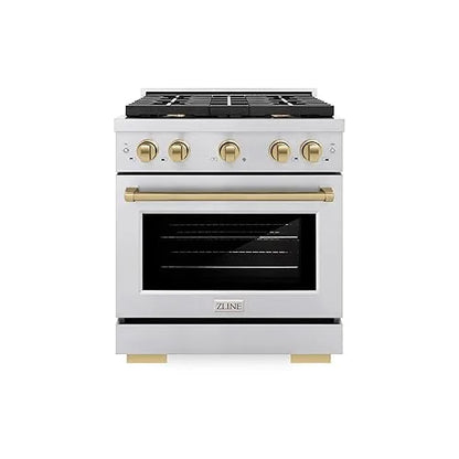 ZLINE Autograph Edition 30 in. 4.2 cu. ft. Paramount Gas Range with 4 Burner Cooktop and Convection Gas Oven in Stainless Steel and Champagne Bronze Accents (SGRZ-30-CB)