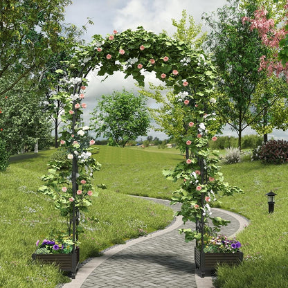 Garvee Metal Garden Arch Trellis for Climbing Plants, 2 Raised Planter Box, 78.73*15.74*94.5", Black