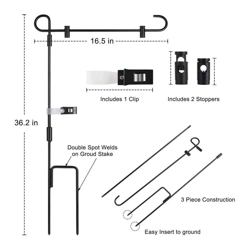 SHARE& CARE Garden Flag Stand, Garden Flag Pole Holder with one Tiger Clip and two Spring Stoppers for Garden and Home Decoration 12 x 18 Inches without flag