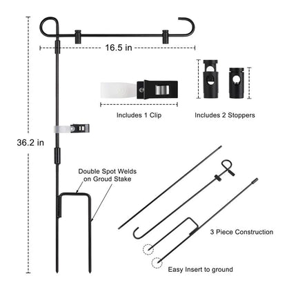 SHARE& CARE Garden Flag Stand, Garden Flag Pole Holder with one Tiger Clip and two Spring Stoppers for Garden and Home Decoration 12 x 18 Inches without flag