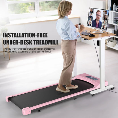 Tikmboex 2.5HP Under Desk Treadmill with LED Display Wireless Remote Control38.5" x 15" Quiet & Compact Walking Pad for Home Office, Pink