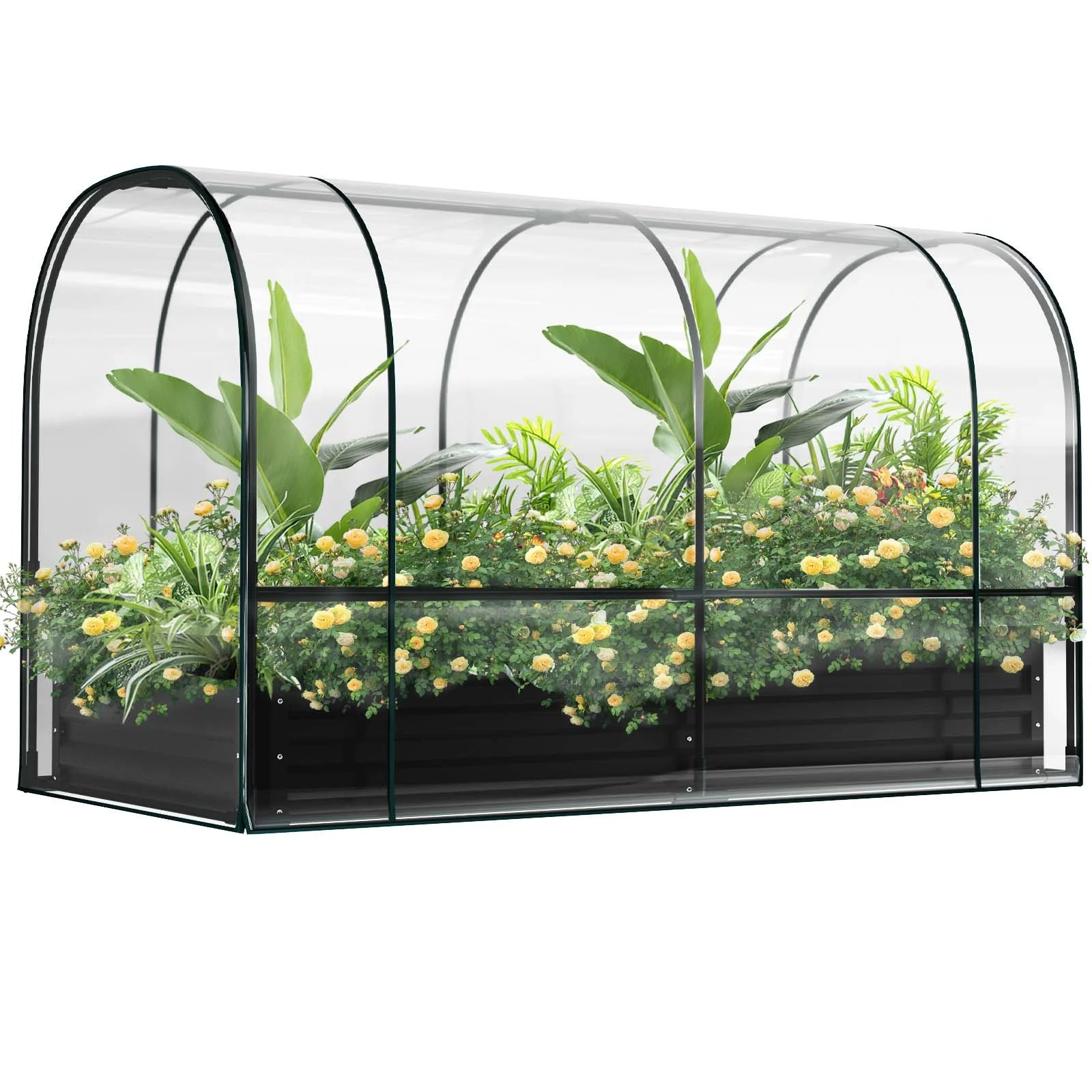 Slsy Galvanized Raised Garden Bed Kit w/Crop Cage Anti-Bird Netting Mesh Cover, 71" x 35.4" x 59" Large Metal Outdoor Planter Garden Boxes w/2 Roll-Up Zippered Doors, for Vegetables Herbs Flowers