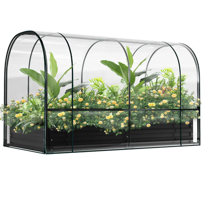 Slsy Galvanized Raised Garden Bed Kit w/Crop Cage Anti-Bird Netting Mesh Cover, 71" x 35.4" x 59" Large Metal Outdoor Planter Garden Boxes w/2 Roll-Up Zippered Doors, for Vegetables Herbs Flowers
