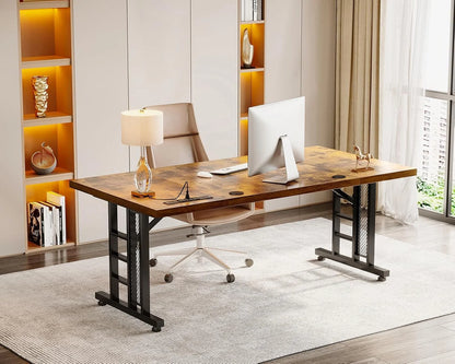Coleshome 71 Inch Executive Desk with USB Ports, Large Computer Desk with Extra Thick, Long Mordern Office Desk, Workstation Business Furniture for Home Office, Vintage
