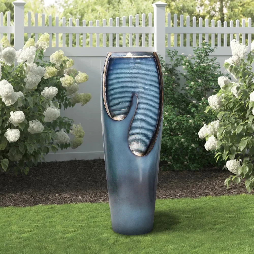 38.7-Inch H Outdoor Vase Water Fountain - Patio Garden Water Fountain with LED Light and Submersible Pump for Yard Art Decor