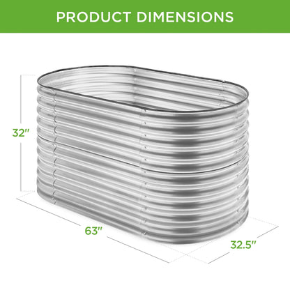 Best Choice Products 63in Oval Metal Raised Garden Bed, Customizable Outdoor Planter for Gardening, Plants - Silver