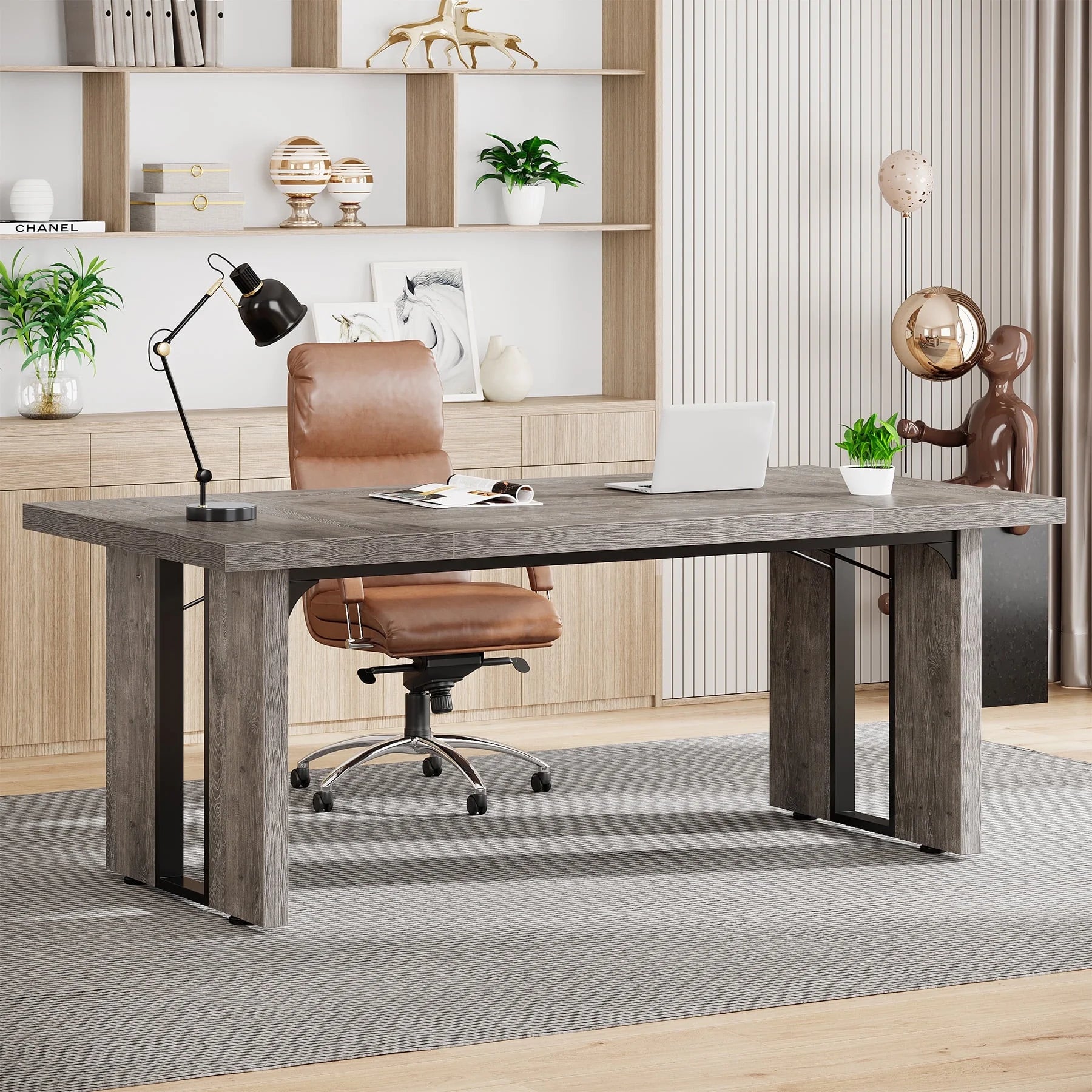 Tribesigns 70.9 Inch Executive Computer Desk, Large Study Writing Table for Home Office, Grey