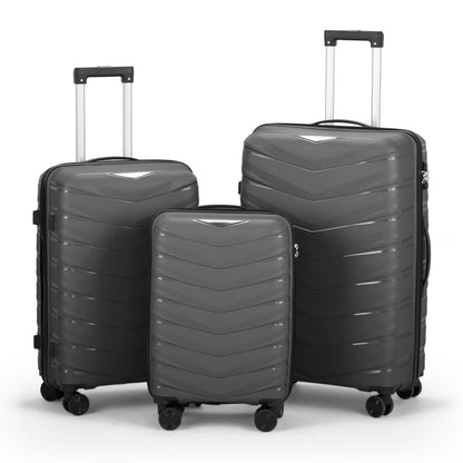 Zimtown 3 Piece Suitcases, PP Hard Shell Suitcase 20" 24" 28" Luggage Sets Double Wheels with TSA Lock, Dark Gray