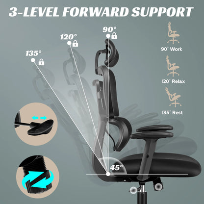 COOLHUT Ergonomic Office Chair Desk Chair High Back Computer Chair with Lumbar Support, High-Sponge Cushion Home Office Chair, 300lbs, Dark Gray