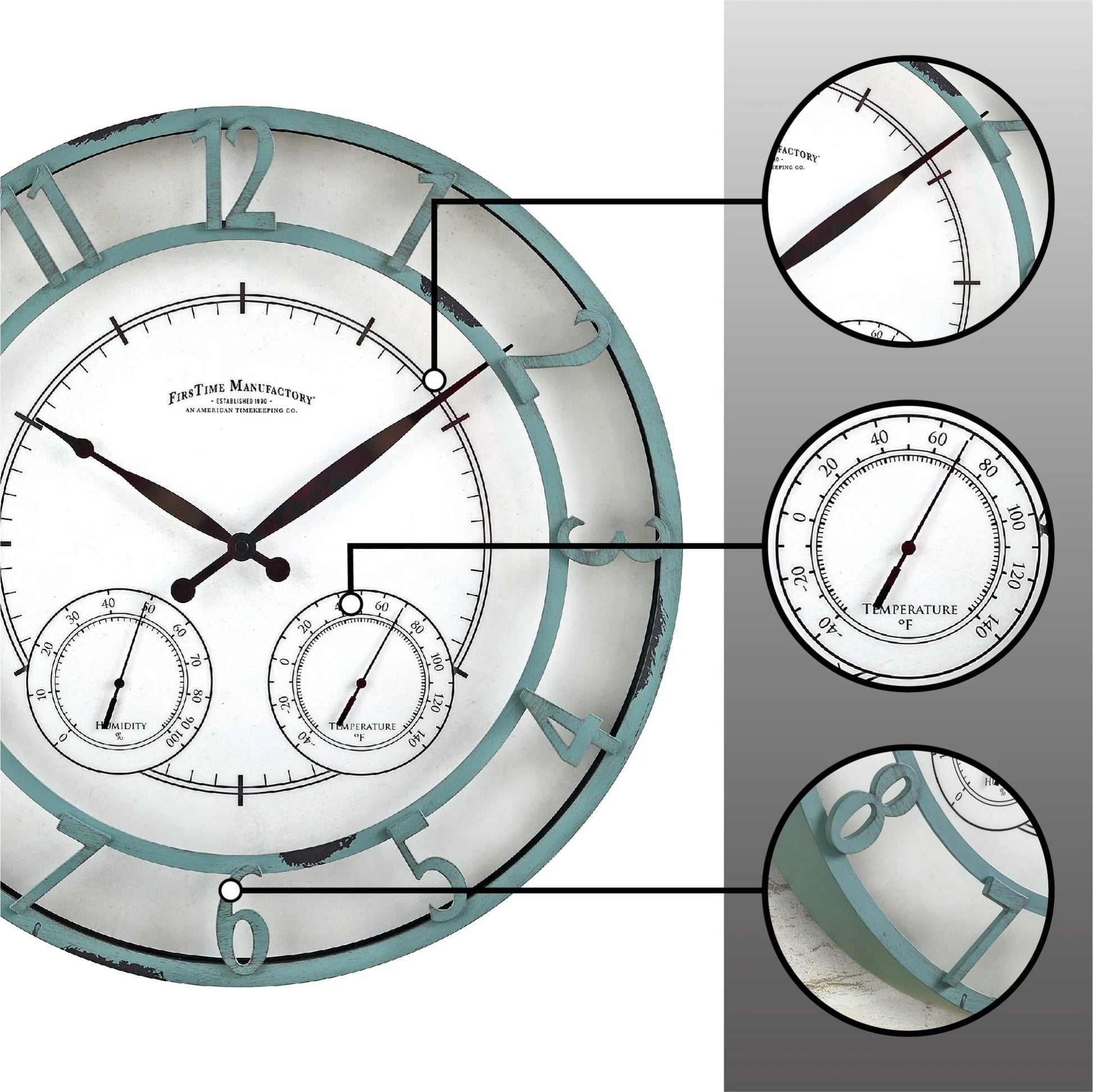 FirsTime & Co. Teal Laguna Outdoor Wall Clock, Farmhouse, Analog, 18 x 2 x 18 in