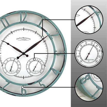 FirsTime & Co. Teal Laguna Outdoor Wall Clock, Farmhouse, Analog, 18 x 2 x 18 in