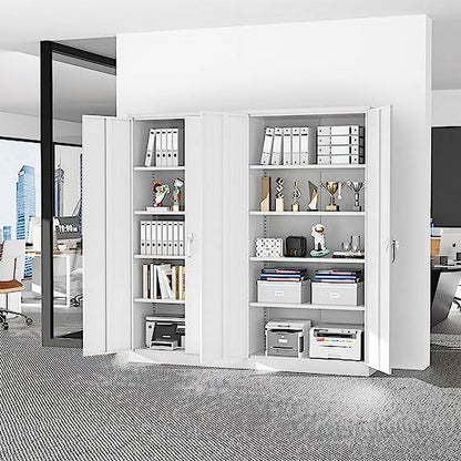 Superday Metal Storage Cabinets, 71" Storage Cabinet with Locking Door, Tall Garage Cabinet with 2 Doors and 4 Adjustable Shelves for Home Office, Classroom, Easy Assemble(White Grey)