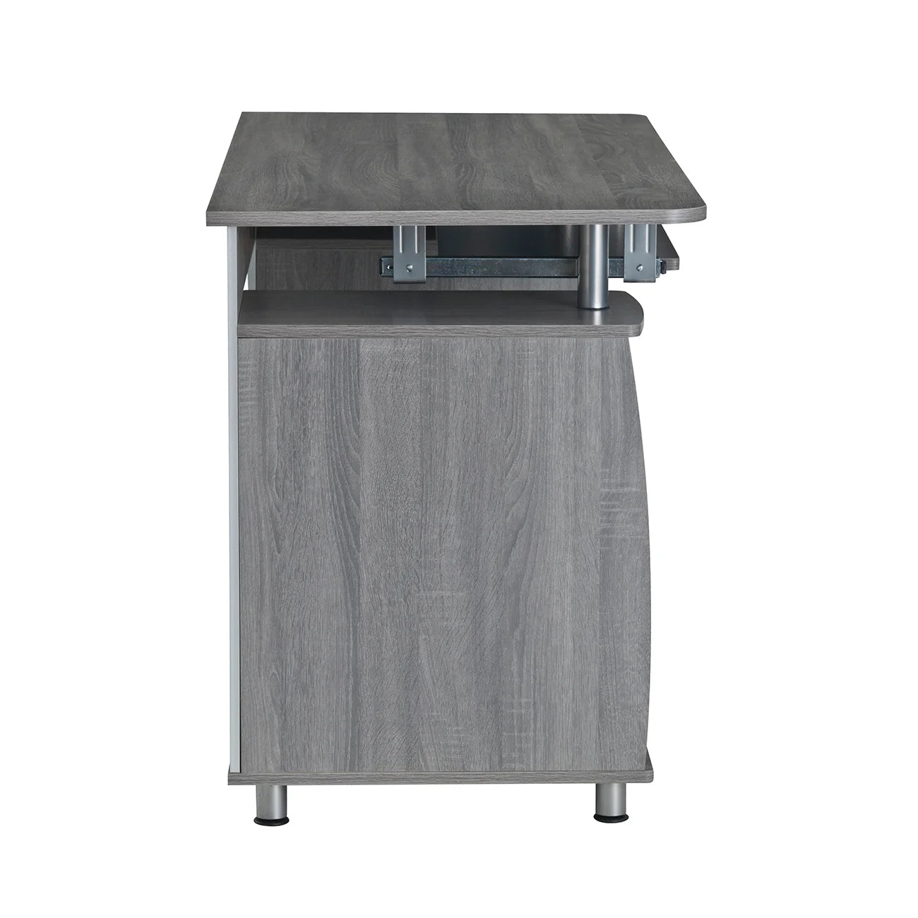 Workstation Computer Desk with Storage in Grey, L-Shaped Office Desk with Bookshelf, CPU Stand, Keyboard Tray for Home Office and Study